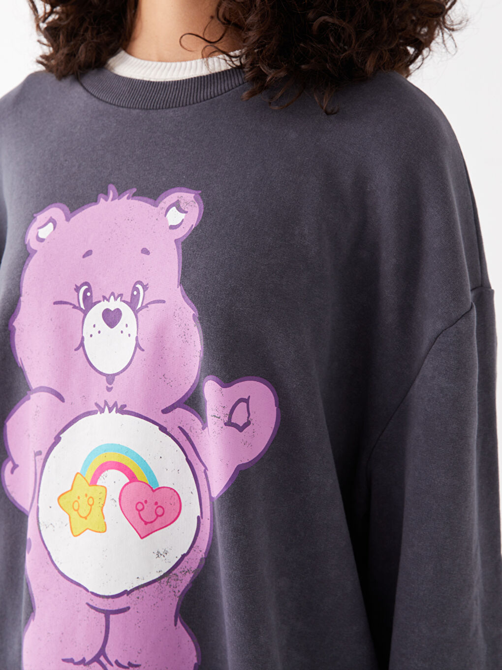 XSIDE Antrasit Bisiklet Yaka Care Bears Baskılı Uzun Kollu Oversize Kadın Sweatshirt - 3