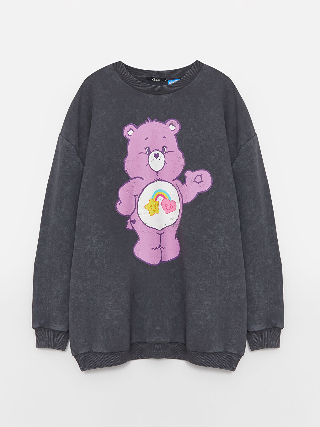 XSIDE Antrasit Bisiklet Yaka Care Bears Baskılı Oversize Kadın Kalın Sweatshirt - 5