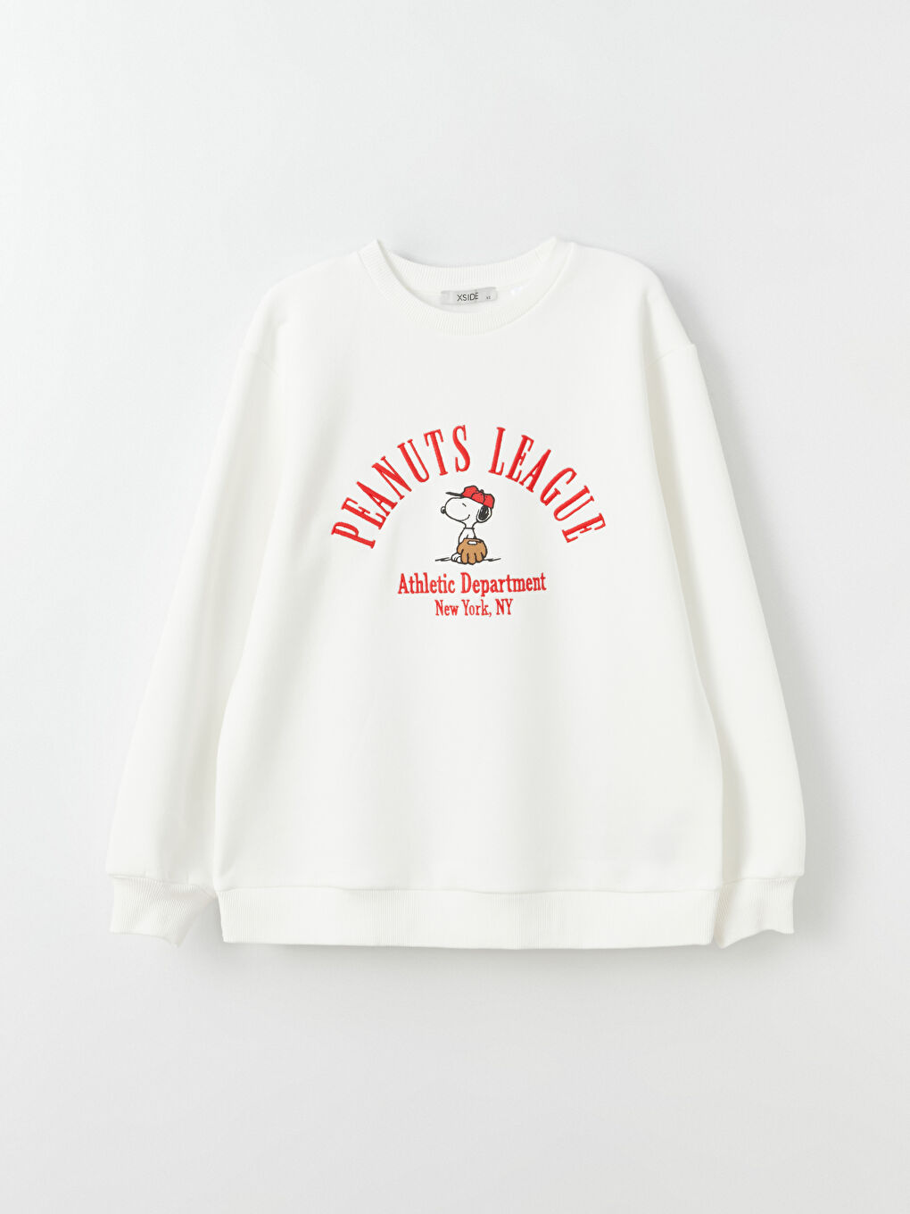 XSIDE Ekru Bisiklet Yaka Snoopy Baskılı Uzun Kollu Oversize Kadın Sweatshirt - 5