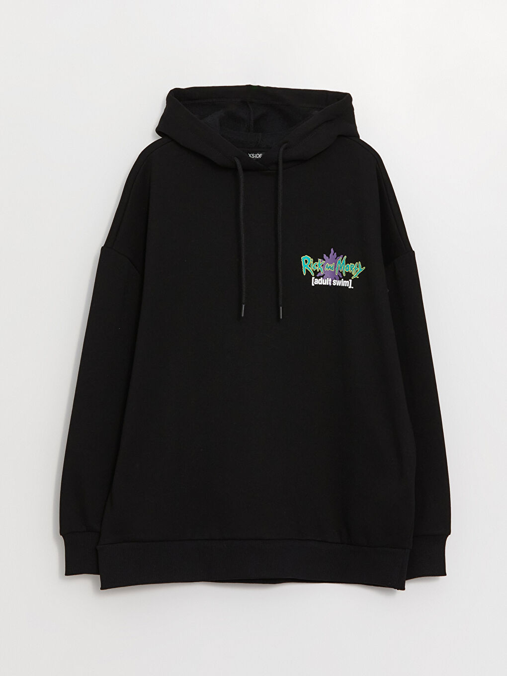 XSIDE Yeni Siyah Rick and Morty Baskılı Oversize Kadın Kalın Hoodie - 5