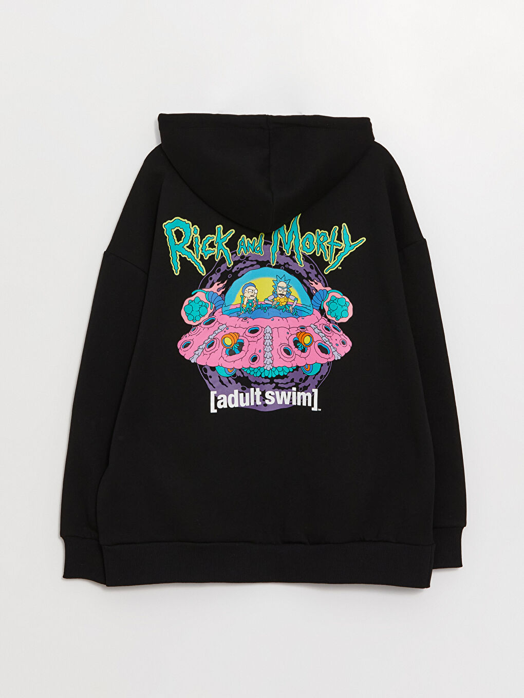 XSIDE Yeni Siyah Rick and Morty Baskılı Oversize Kadın Kalın Hoodie - 7