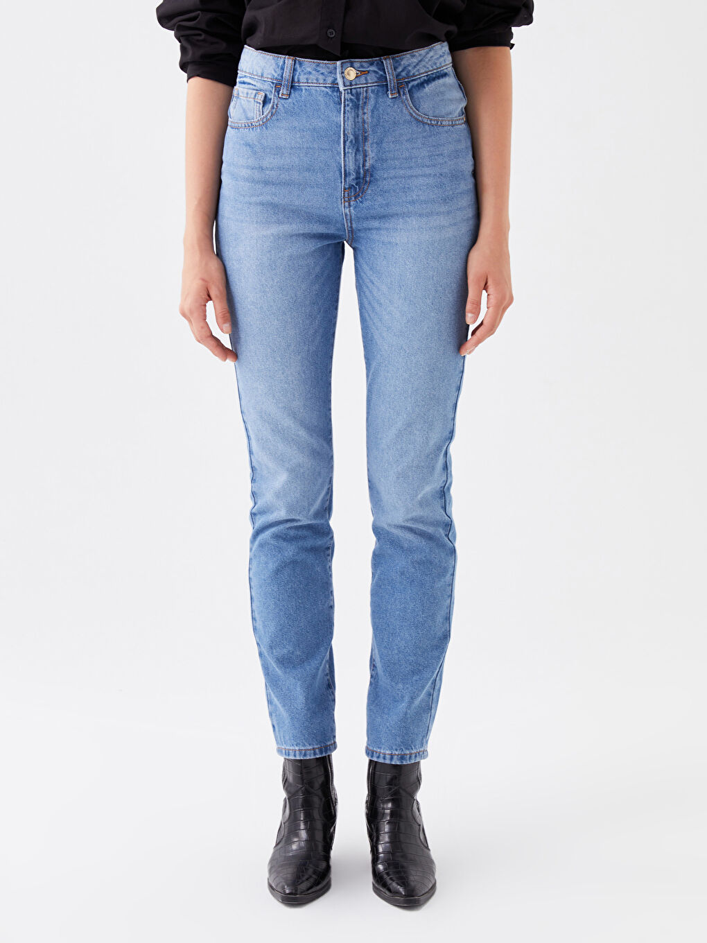 LCW Jeans Orta İndigo Rodeo Straight Fit Kadın Jean Pantolon - 3