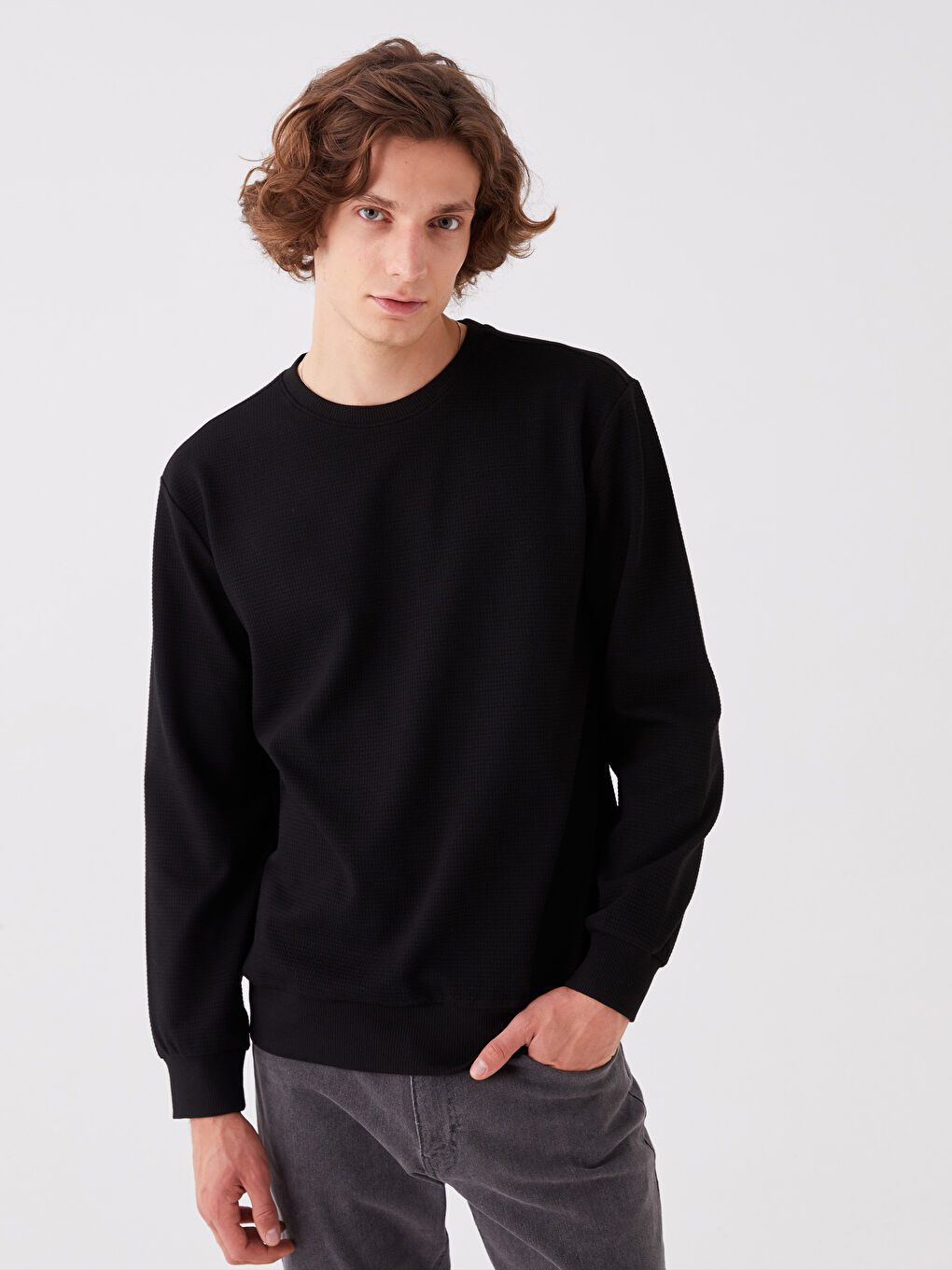 LCW Casual Yeni Siyah Bisiklet Yaka Uzun Kollu Erkek Sweatshirt - 2