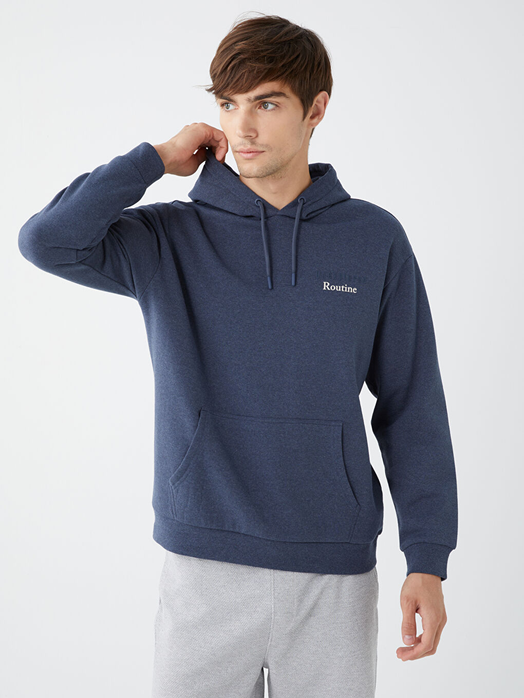 LCW Casual Lacıvert Uzun Kollu Baskılı Erkek Hoodie