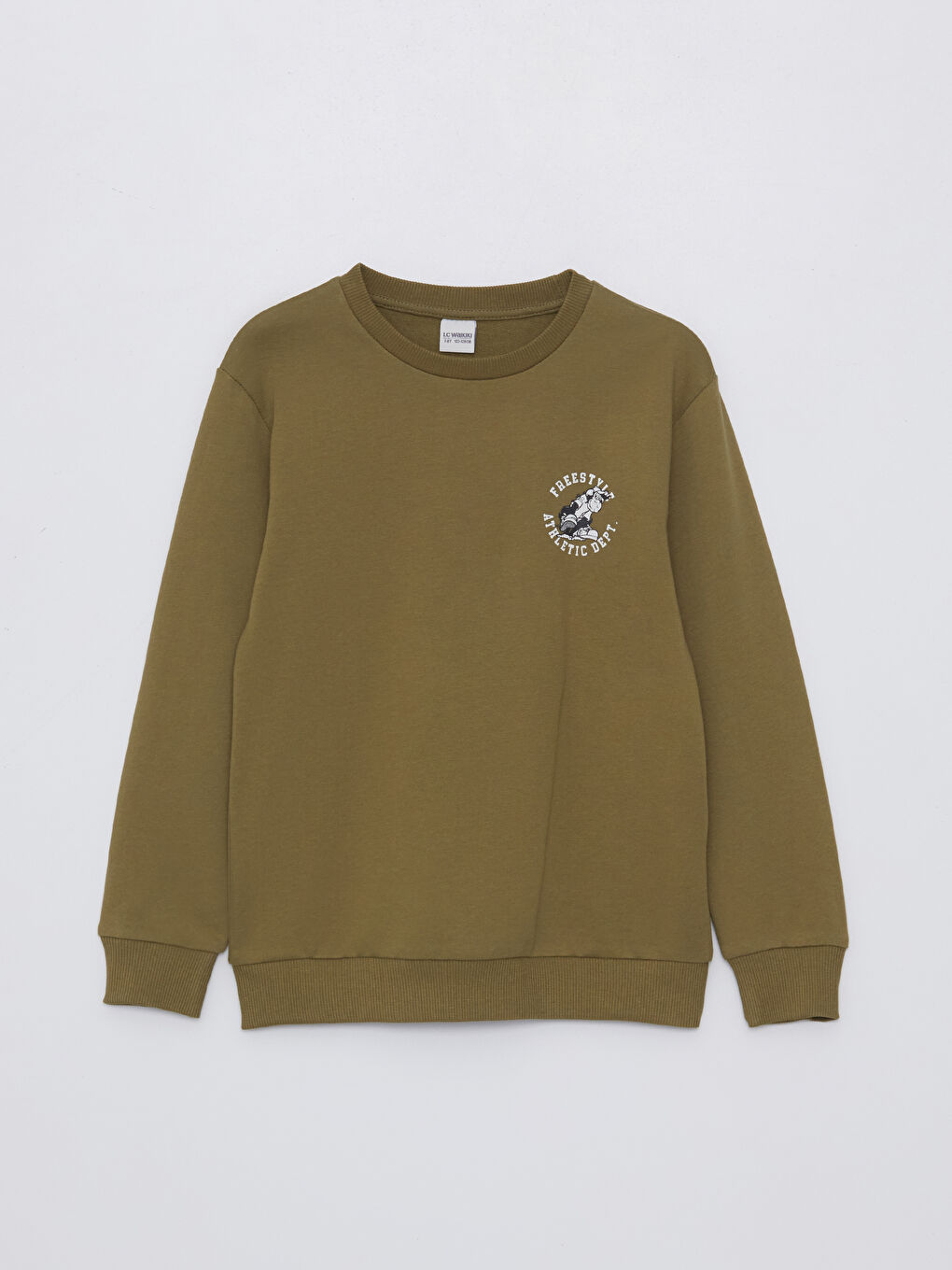 LCW Kids Haki Bisiklet Yaka Nostaljik Maymun Baskılı Uzun Kollu Erkek Çocuk Sweatshirt