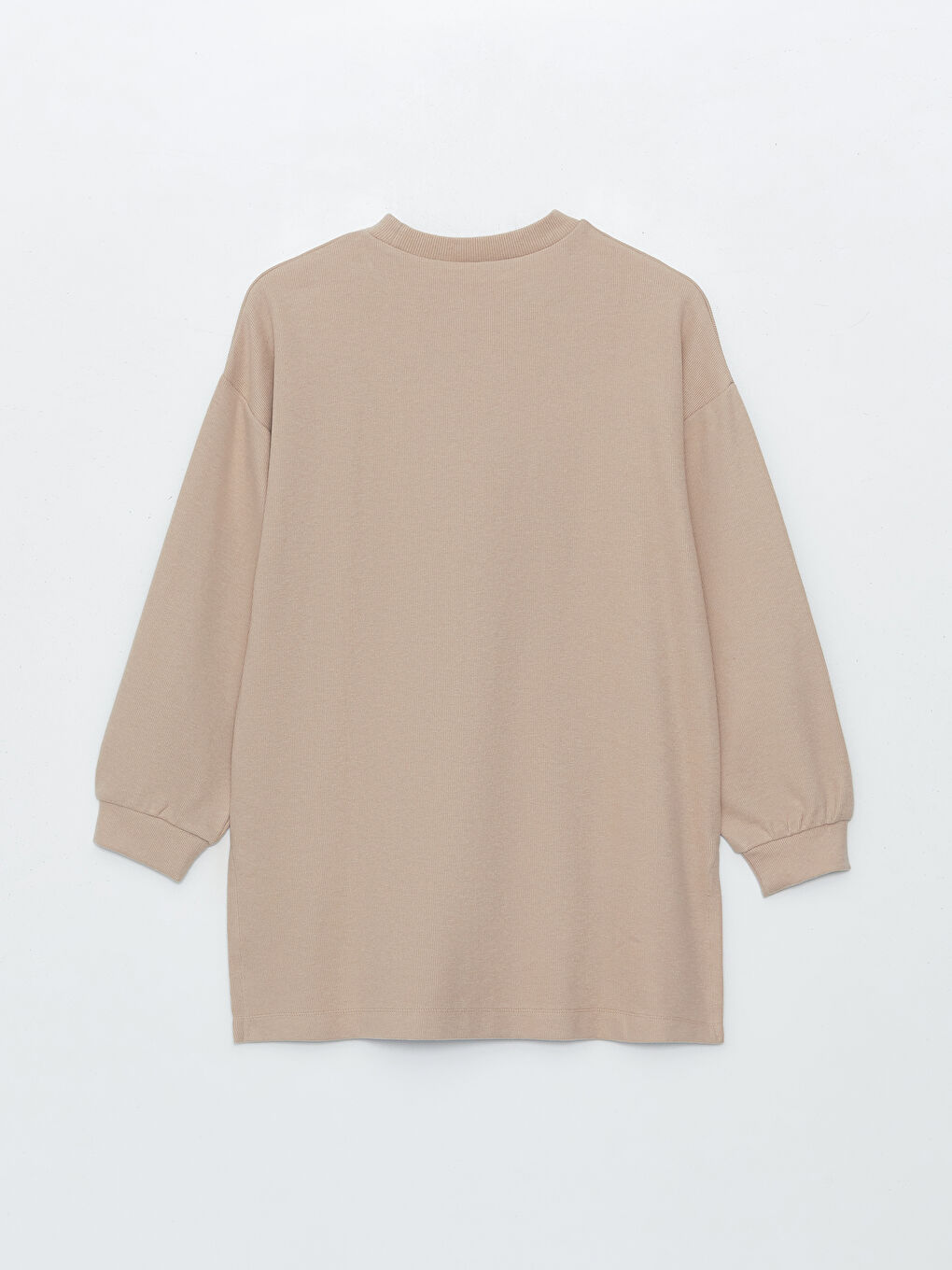 Bej Bisiklet Yaka Düz Uzun Kollu Kadın Tunik-6