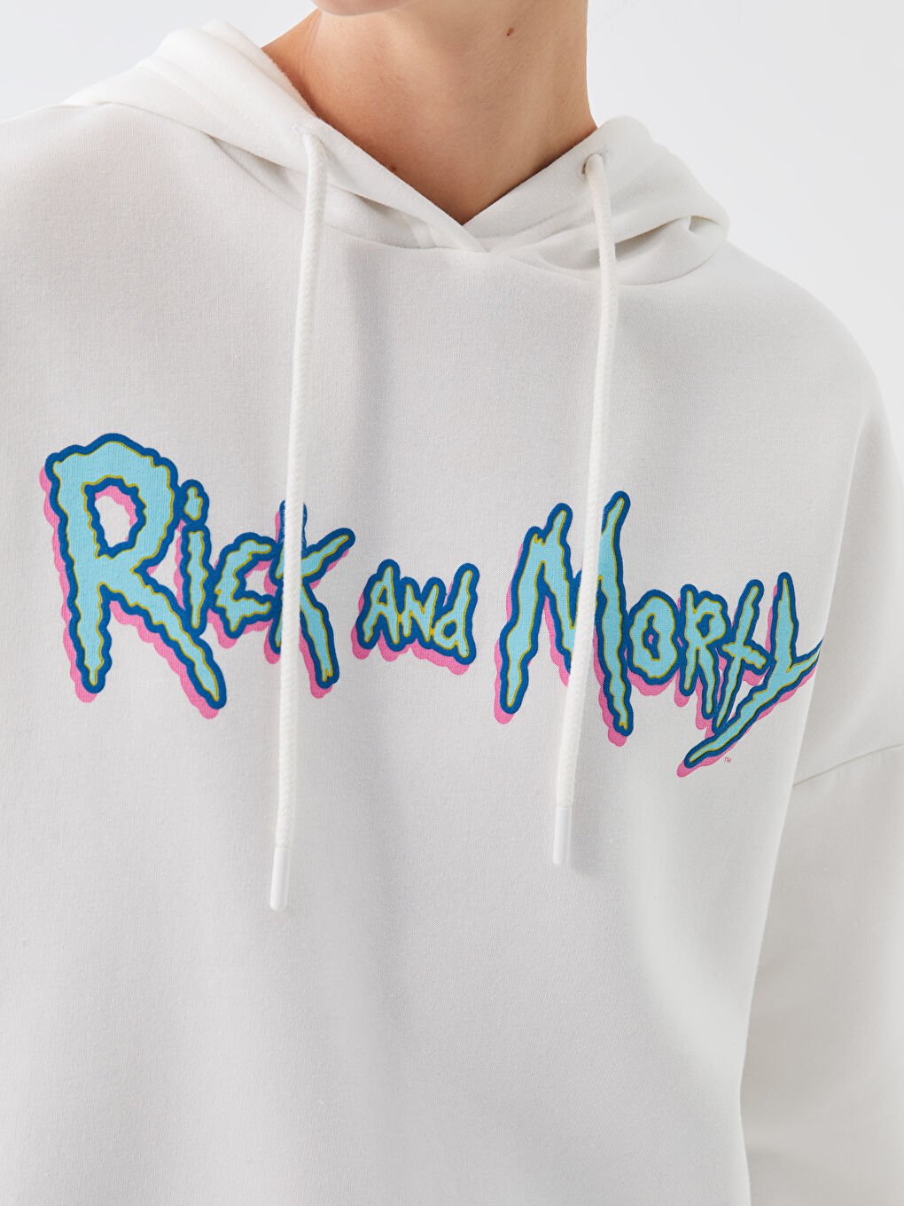 XSIDE Ekru Rick and Morty Baskılı Oversize Kadın Kalın Hoodie - 3