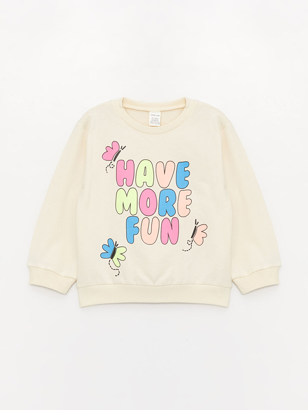 Ekru Bisiklet Yaka Baskılı Kız Bebek Sweatshirt 3'lü-3