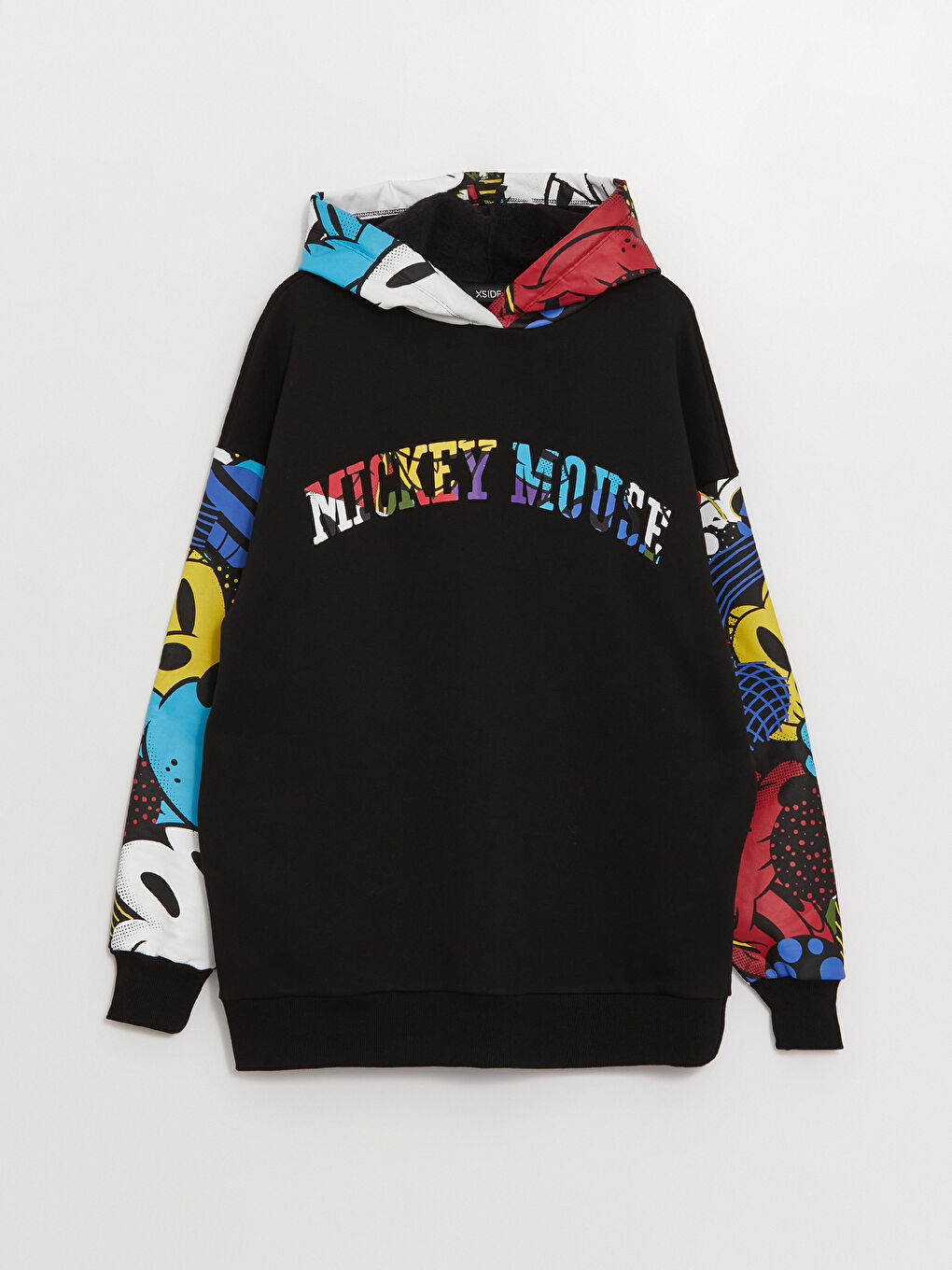 XSIDE Yeni Siyah Mickey Mouse Baskılı Uzun Kollu Oversize Kadın Hoodie - 5