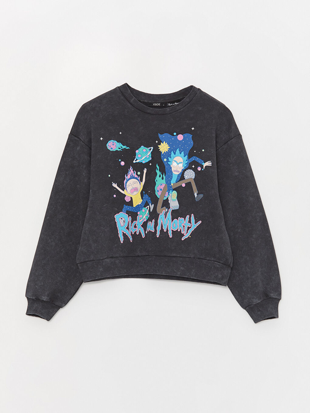 XSIDE Antrasit Bisiklet Yaka Rick and Morty Baskılı Kadın Kalın Sweatshirt - 5