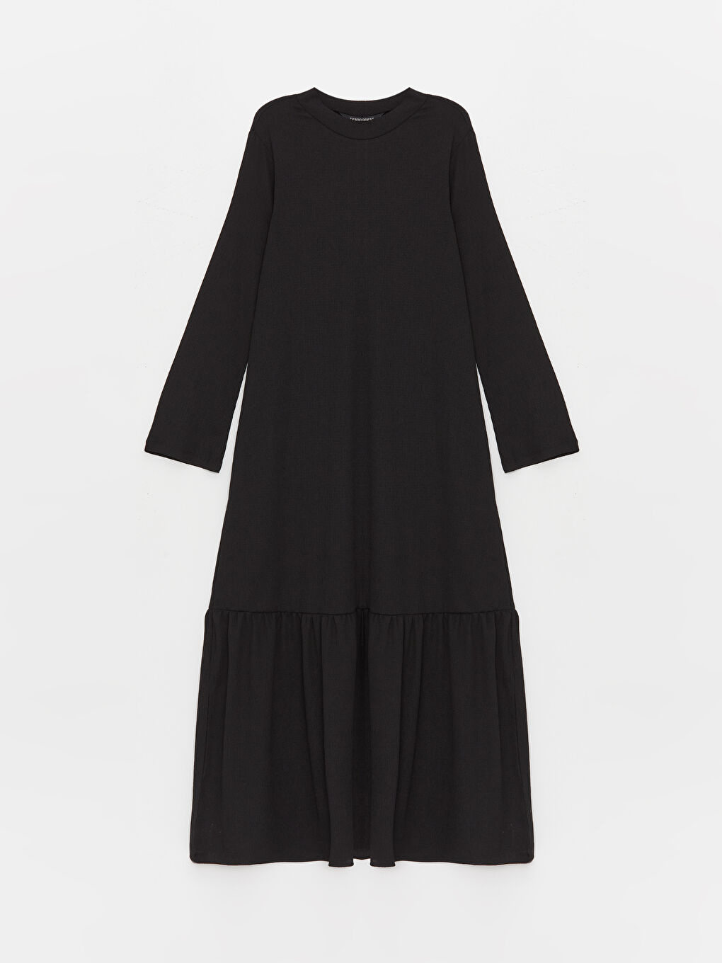 Siyah Bisiklet Yaka Düz Uzun Kollu Elbise-5