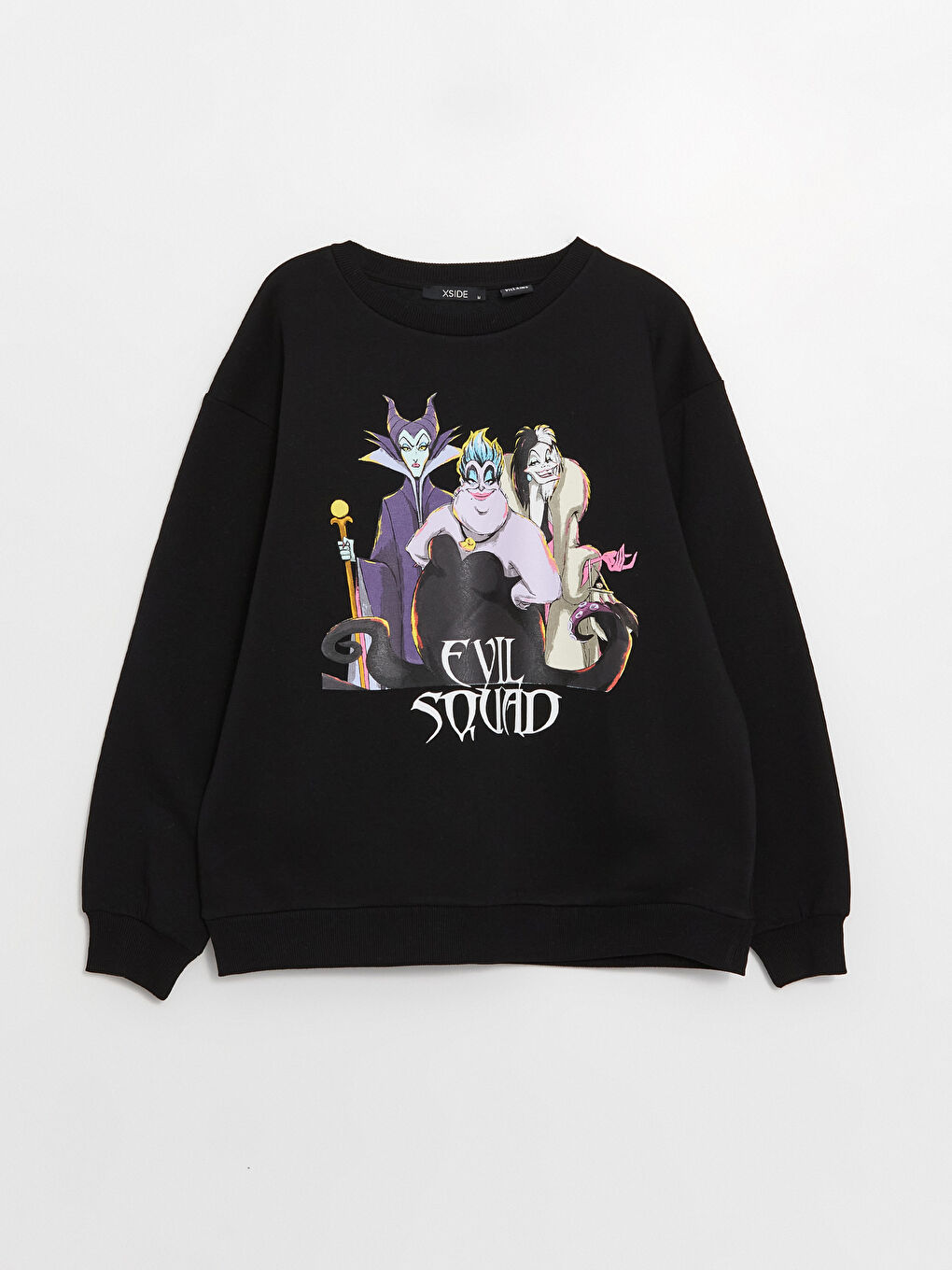 XSIDE Yeni Siyah Bisiklet Yaka Villains Baskılı Oversize Kadın Kalın Sweatshirt - 5