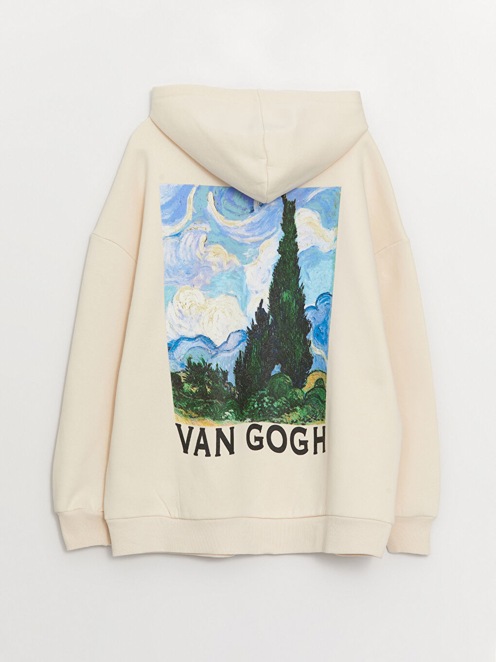 XSIDE Açık Bej Vincent Van Gogh Baskılı Oversize Kadın Kalın Hoodie - 7