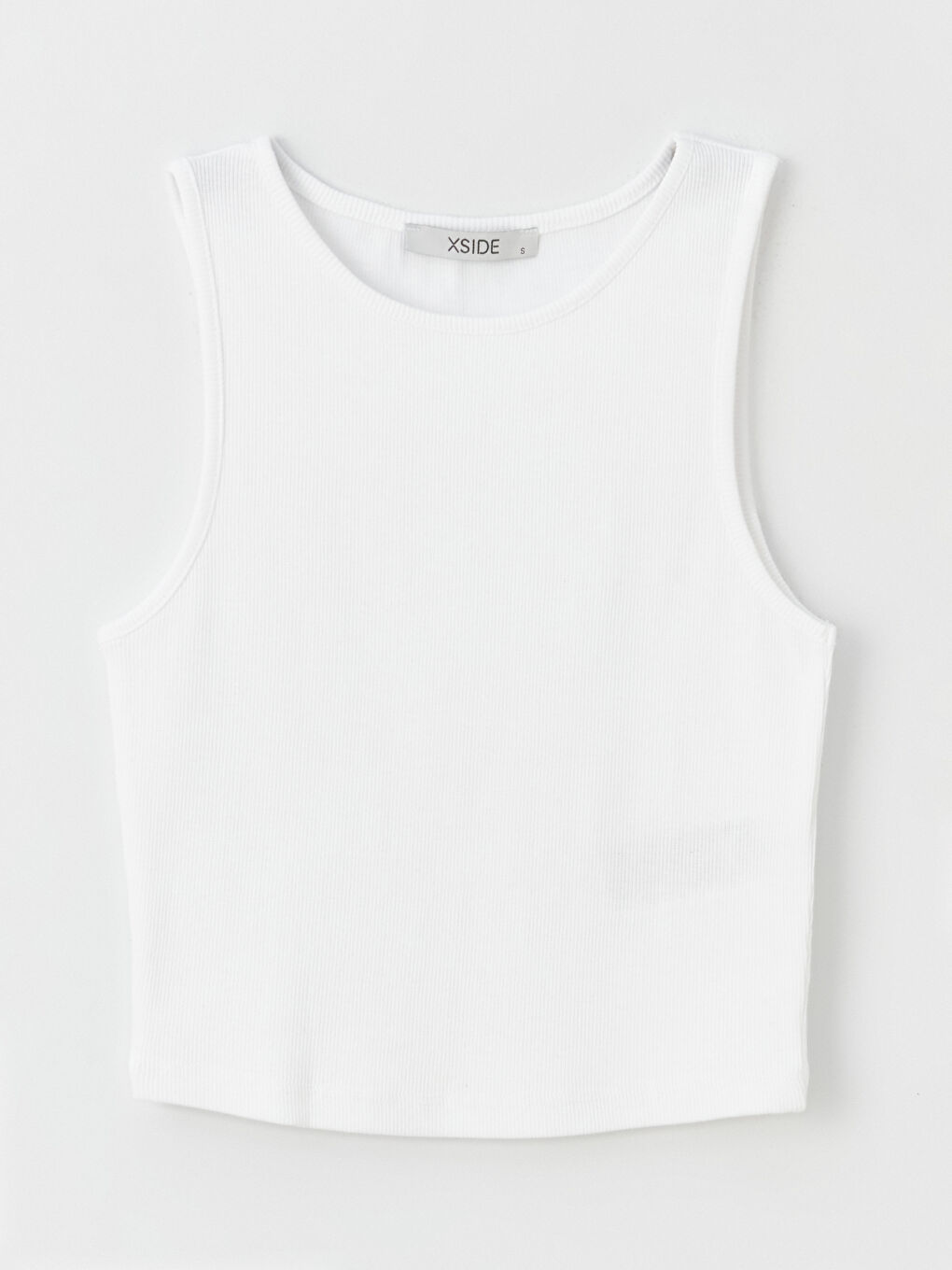 Beyaz Kadın Bisiklet Yaka Düz Crop-5