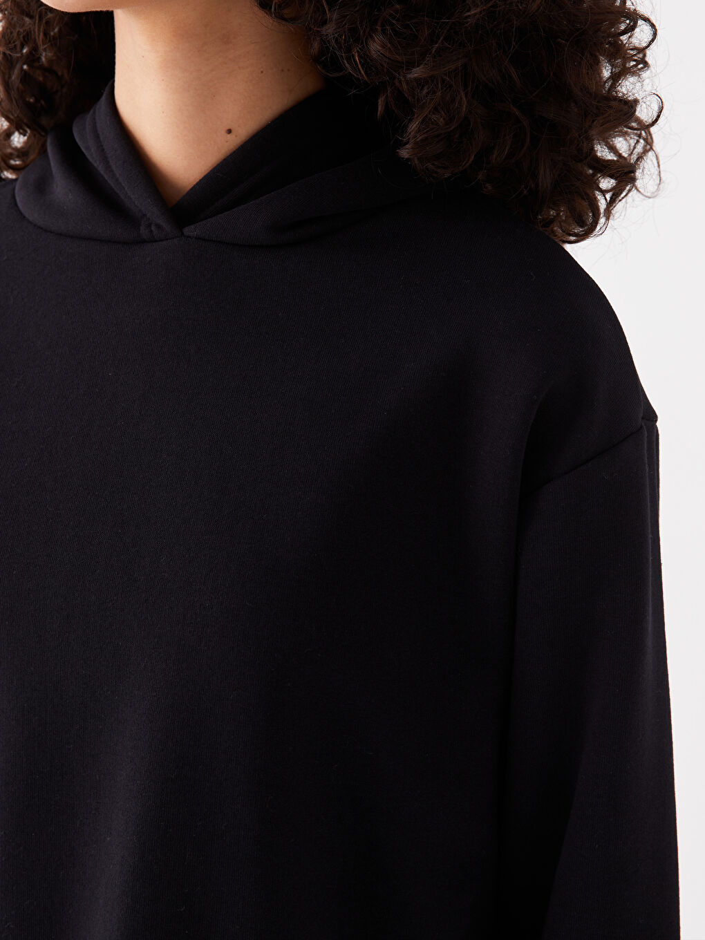 XSIDE Yeni Siyah Düz Oversize Kadın Kalın Hoodie - 3