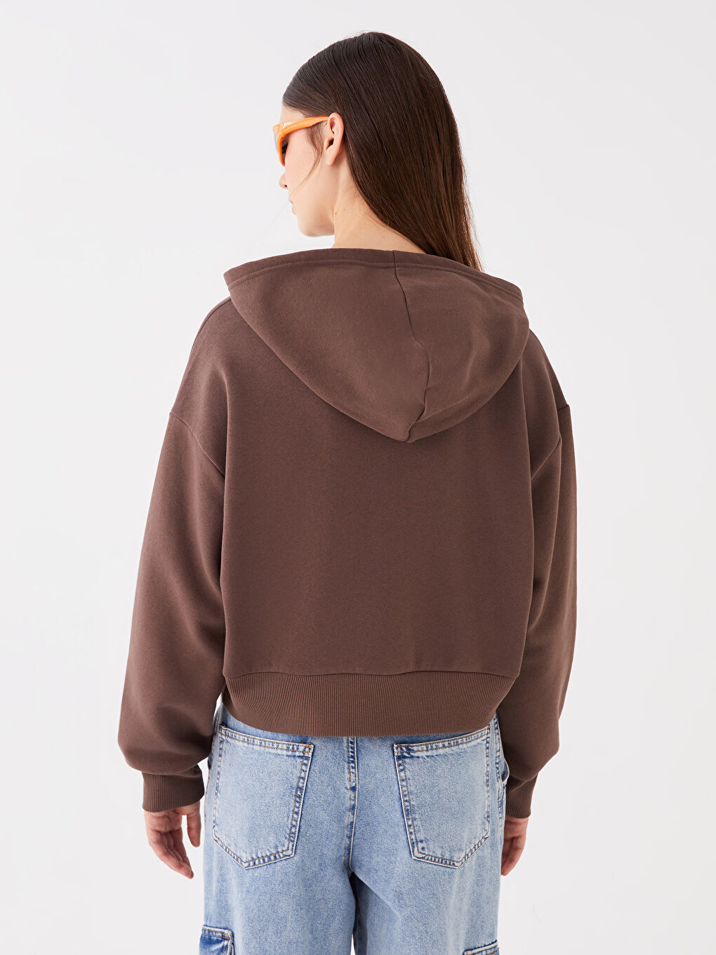 XSIDE Koyu Kahverengi Düz Oversize Kadın Hoodie - 4