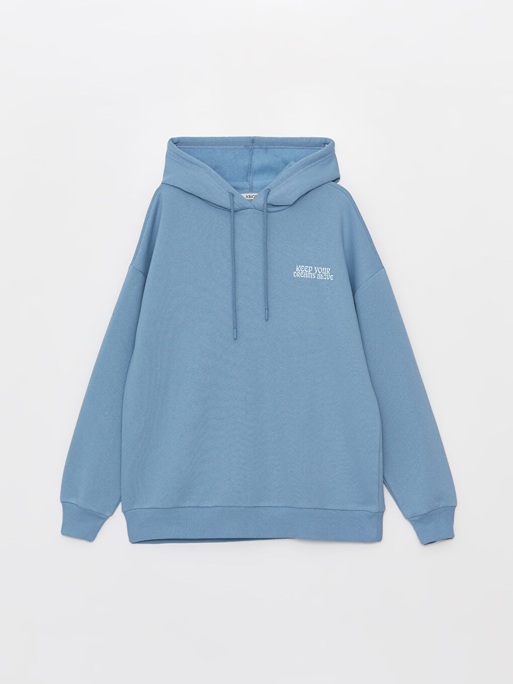 XSIDE Mat Mavi Baskılı Oversize Kadın Kalın Hoodie - 5