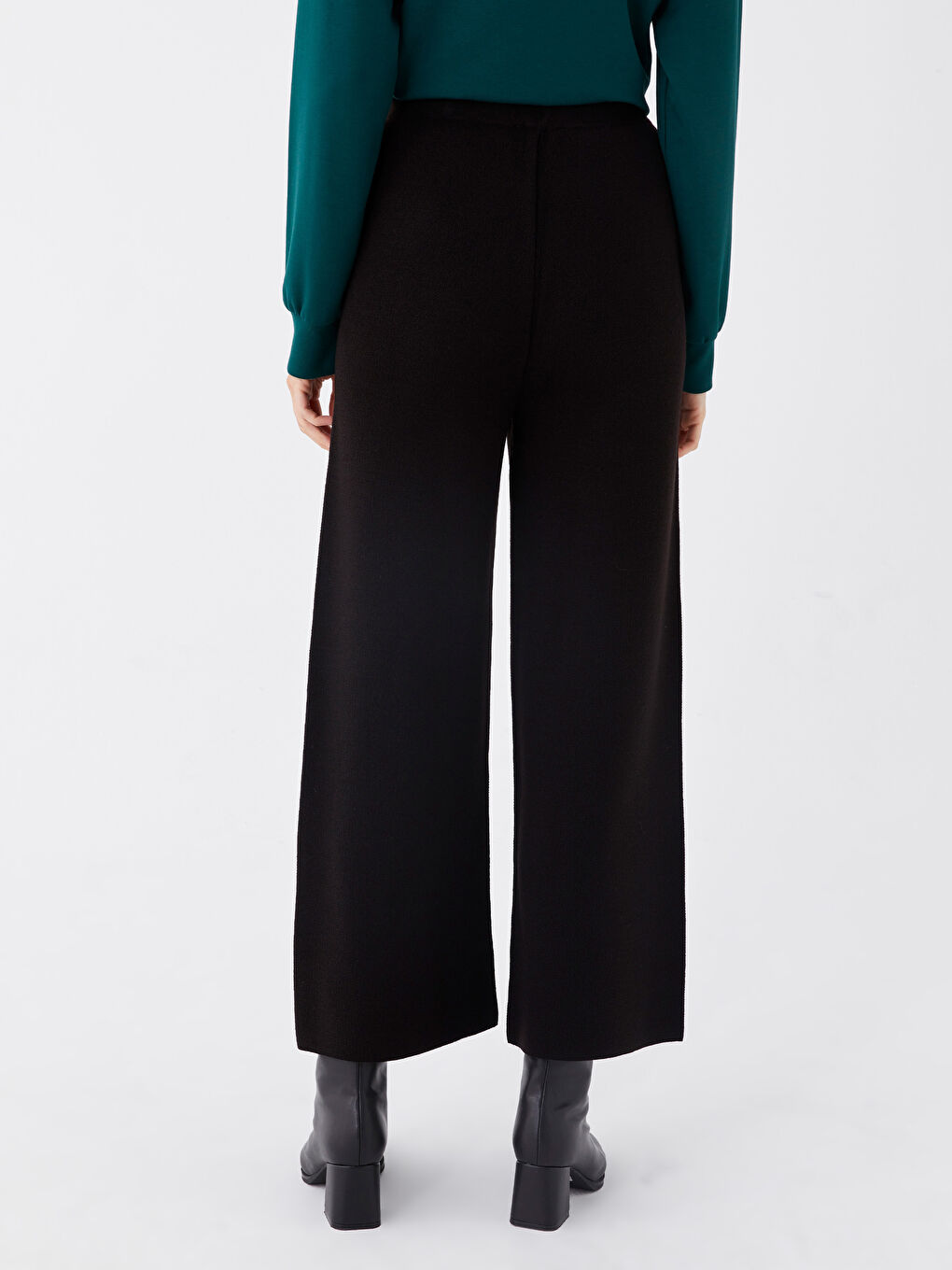 Siyah Kadın Beli Lastikli Düz Triko Pantolon-4