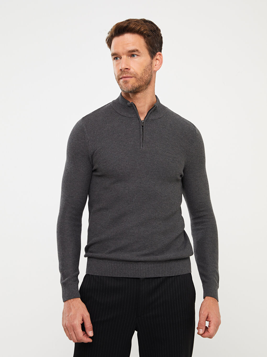 Funnel Neck Long Sleeve Men's Knitwear Sweater-1