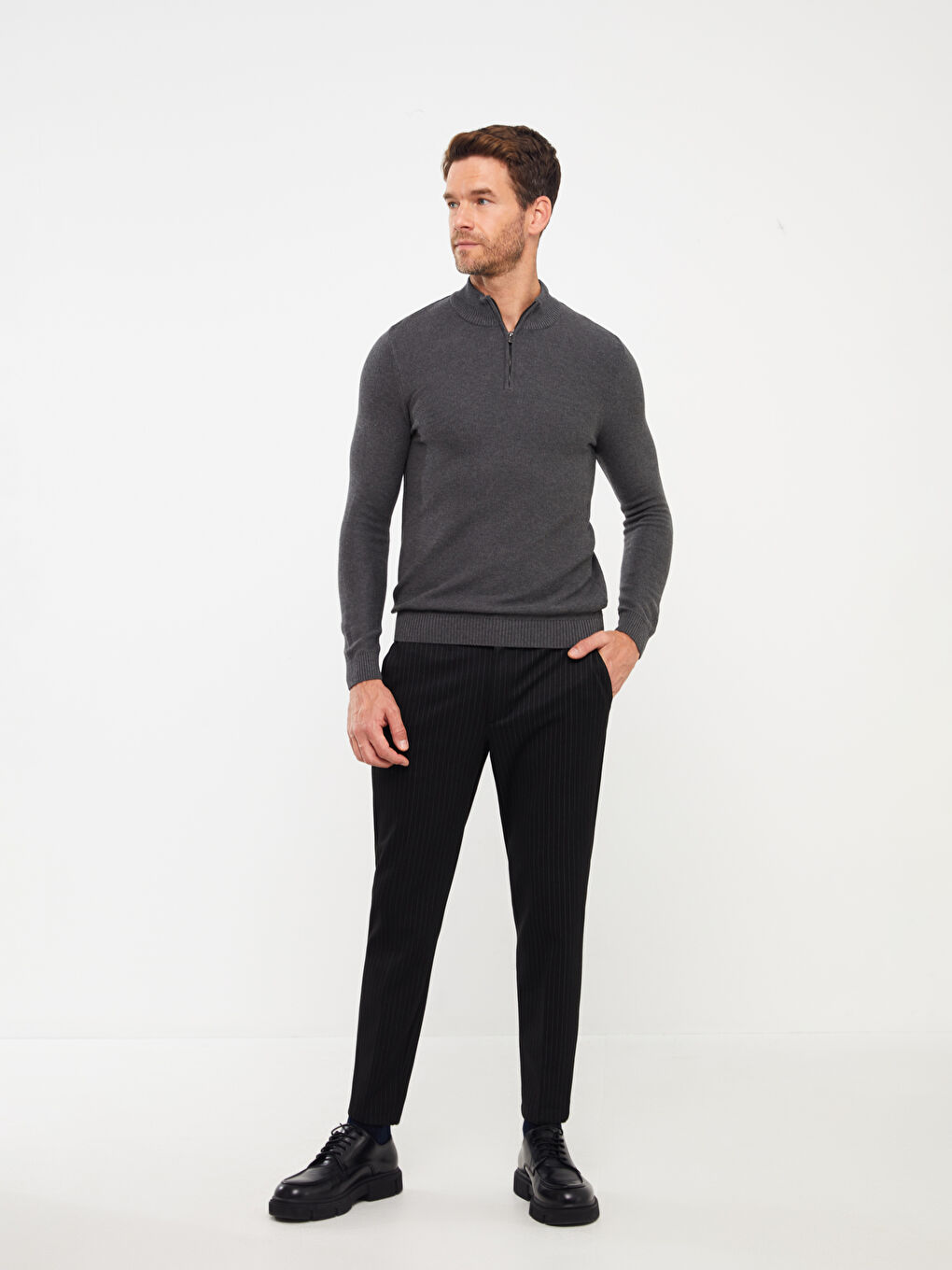 Funnel Neck Long Sleeve Men's Knitwear Sweater-2