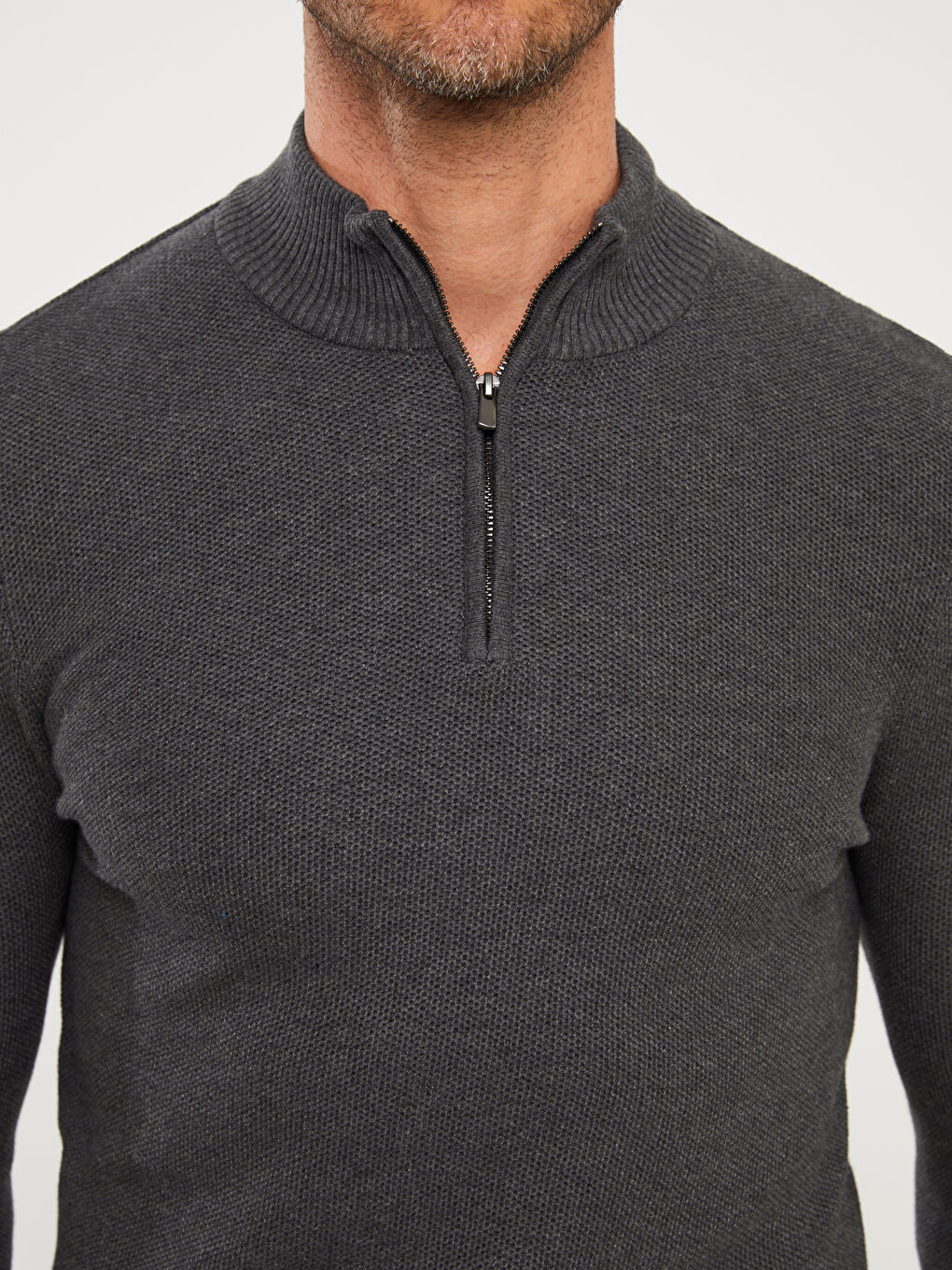 Funnel Neck Long Sleeve Men's Knitwear Sweater-3