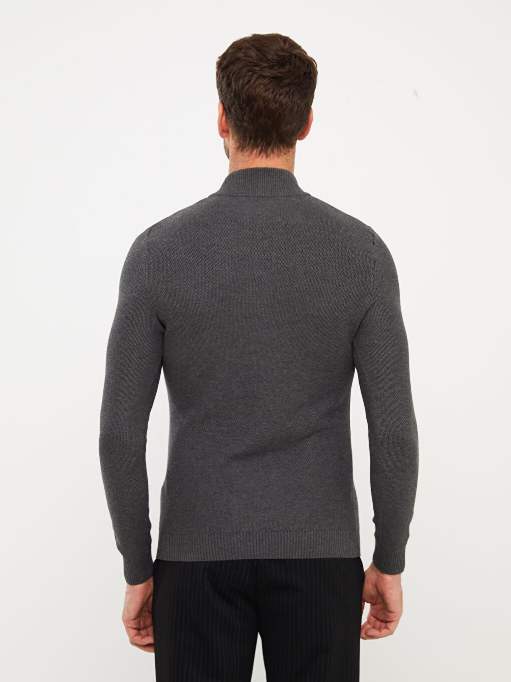 Funnel Neck Long Sleeve Men's Knitwear Sweater-4