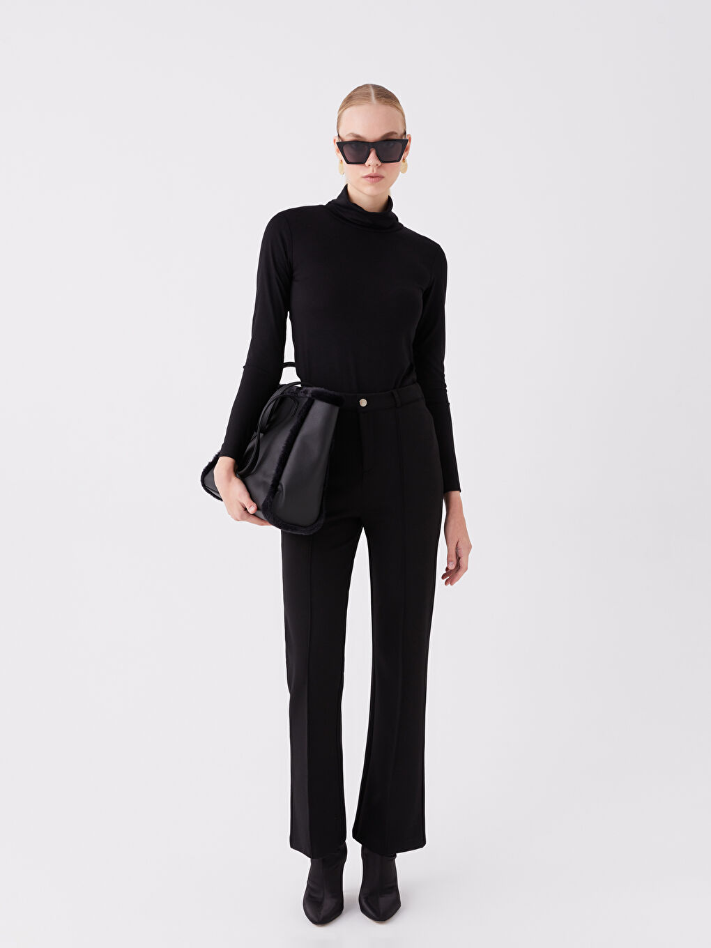 Siyah Kadın Dar Fit Düz Pantolon