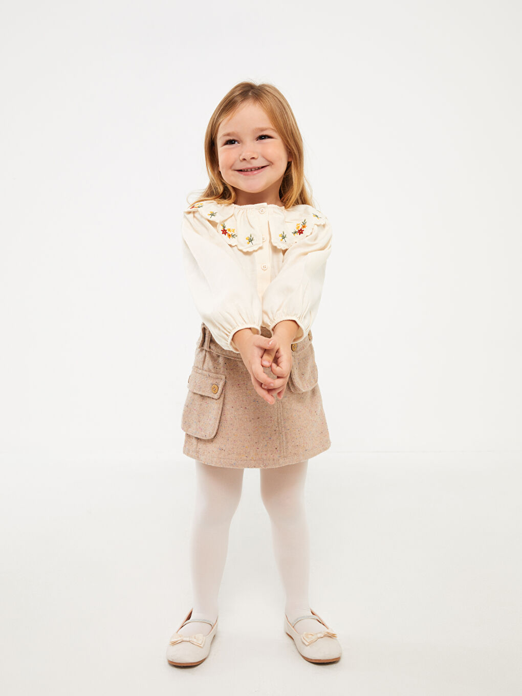 Kahverengi Beli Lastikli Basic Kız Bebek Etek ve Külotlu Çorap 2'li Takım