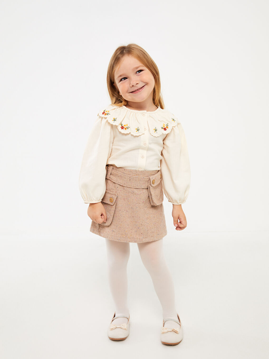 Kahverengi Beli Lastikli Basic Kız Bebek Etek ve Külotlu Çorap 2'li Takım-1