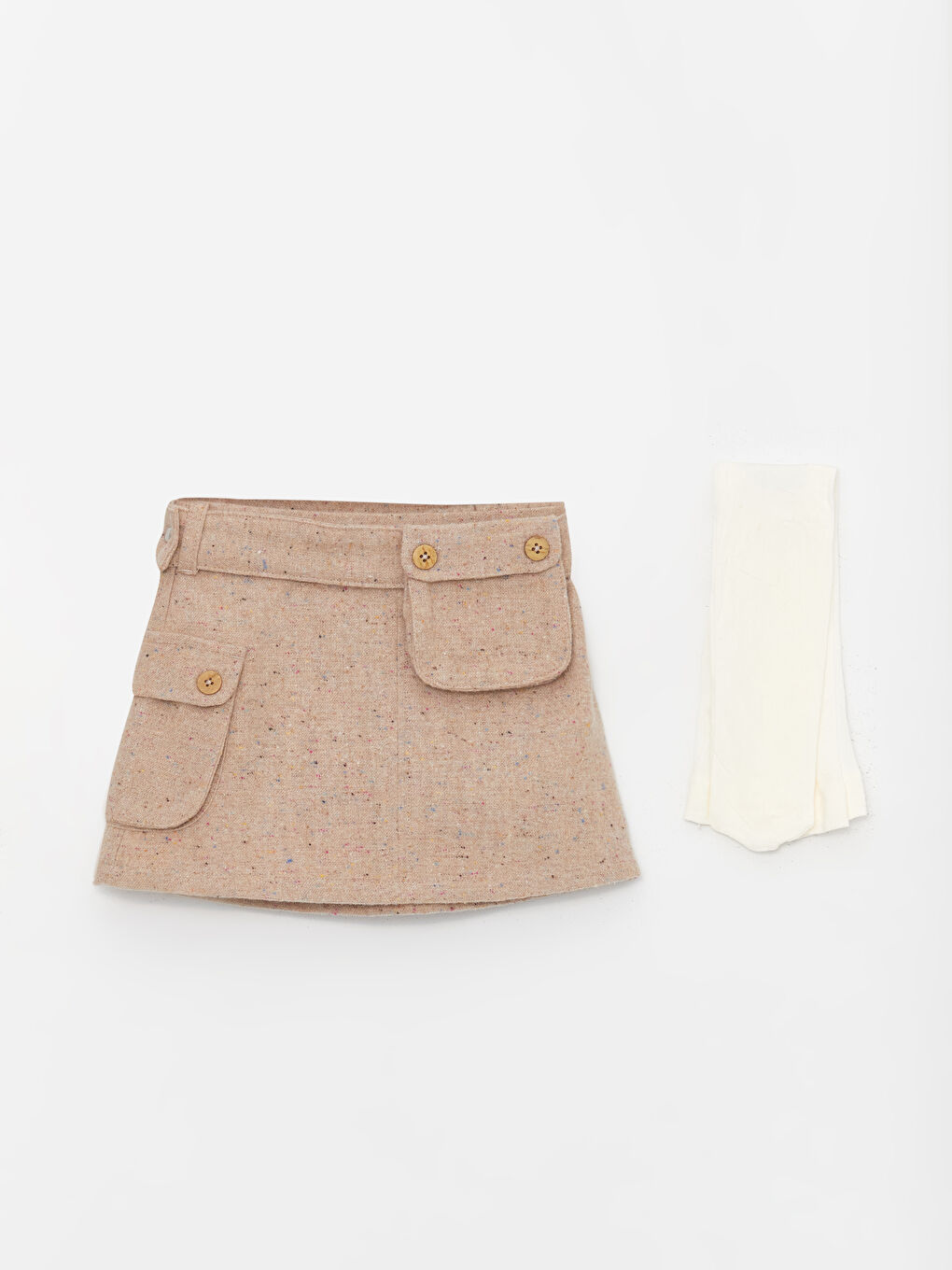 Kahverengi Beli Lastikli Basic Kız Bebek Etek ve Külotlu Çorap 2'li Takım-2