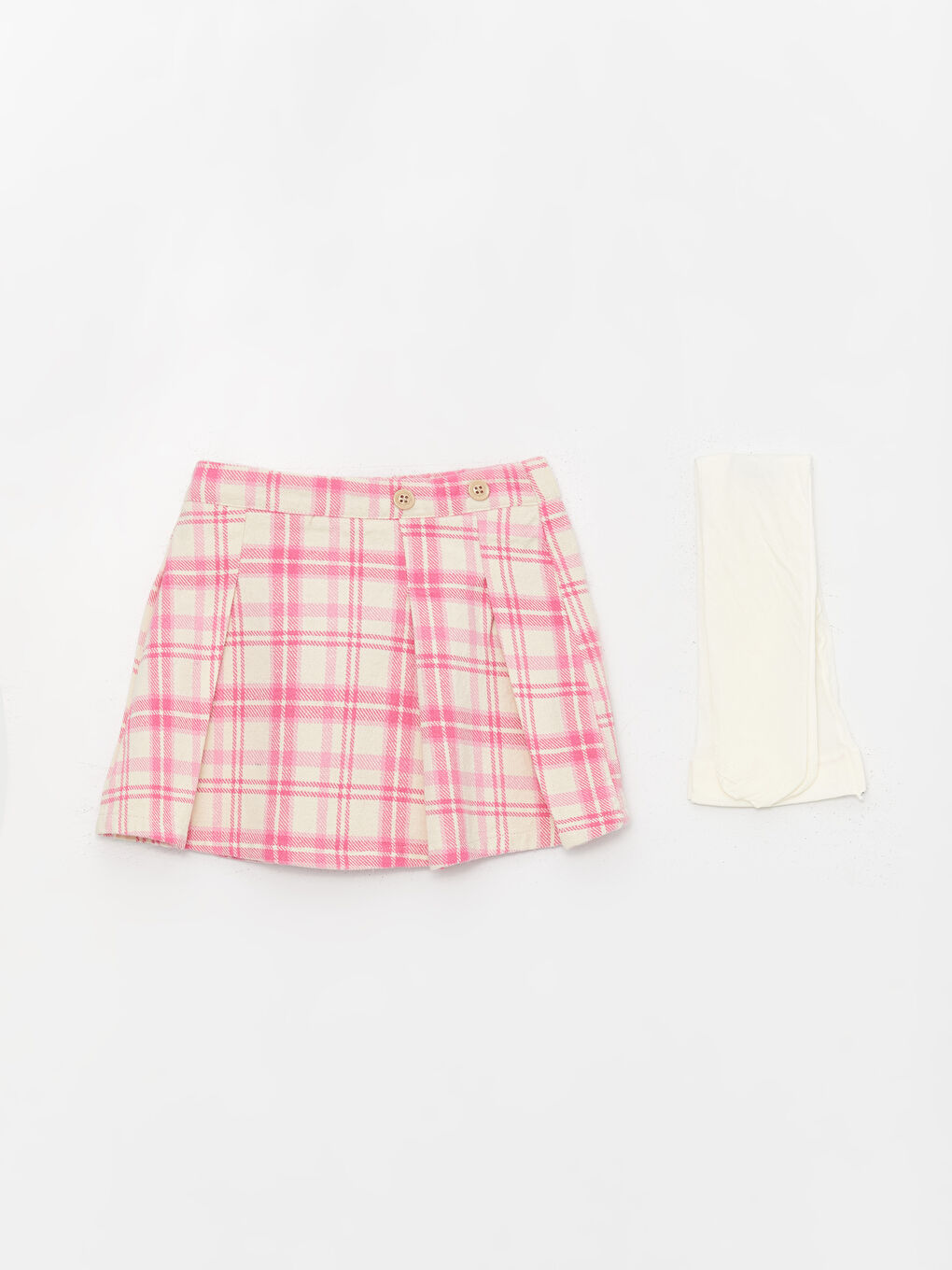 Pembe Beli Lastikli Ekose Desenli Kız Bebek Etek ve Külotlu Çorap 2'li Takım-2