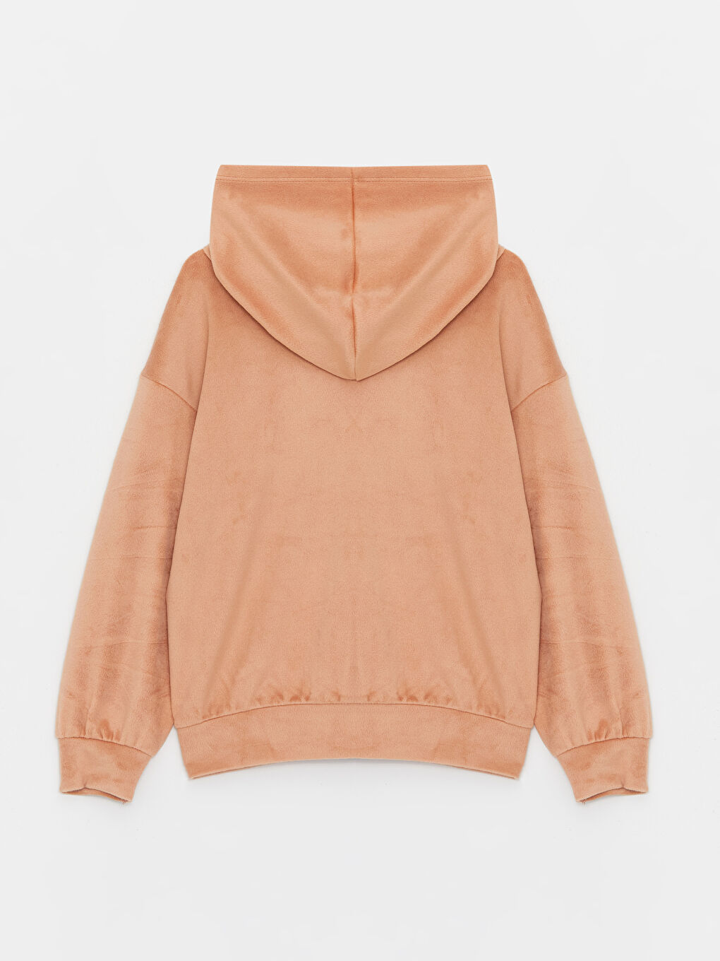 Kahverengi Basic Uzun Kollu Kadife Kız Çocuk Hoodie-4