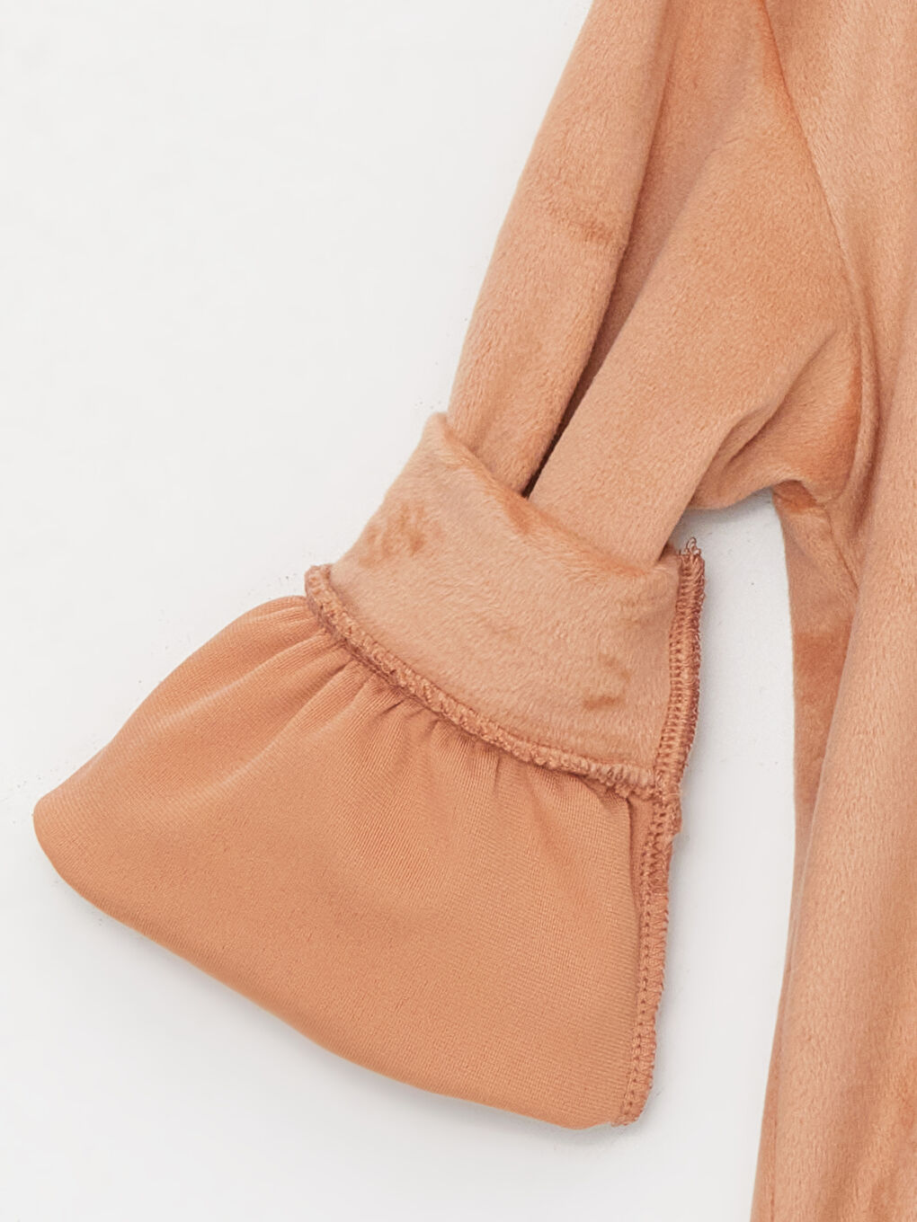 Kahverengi Basic Uzun Kollu Kadife Kız Çocuk Hoodie-5