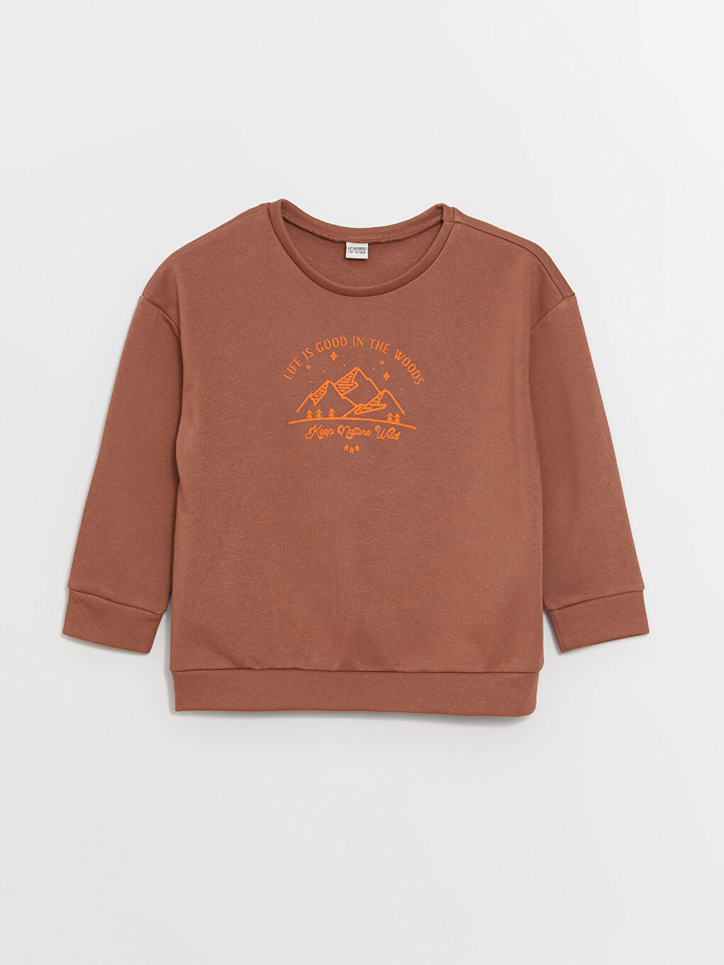 LCW Kids Açık Kahve Bisiklet Yaka Baskılı Uzun Kollu Kız Çocuk Sweatshirt - 2