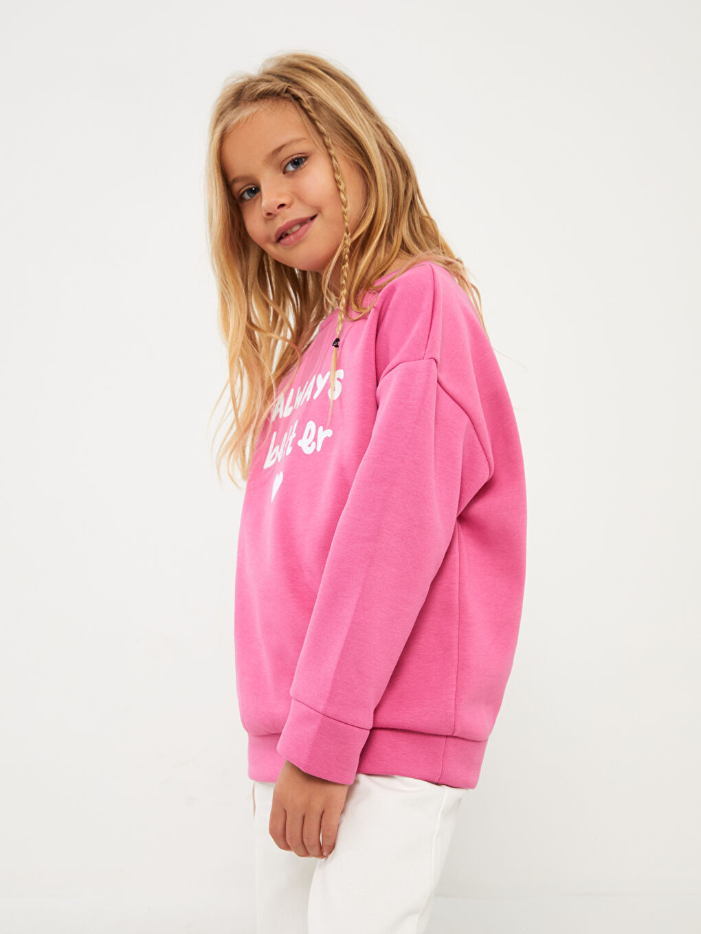 Pembe Bisiklet Yaka Baskılı Uzun Kollu Kız Çocuk Sweatshirt-1