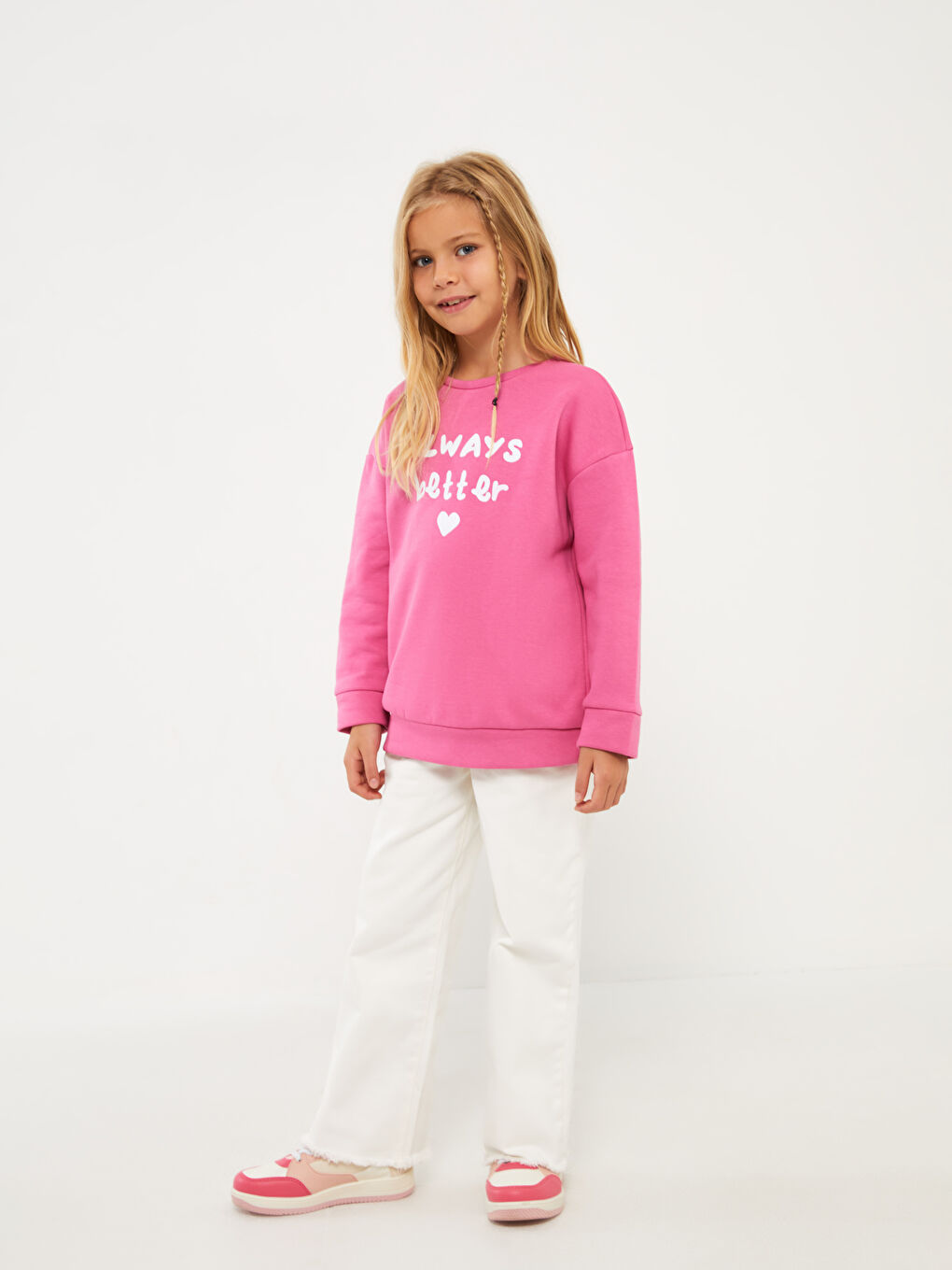 Pembe Bisiklet Yaka Baskılı Uzun Kollu Kız Çocuk Sweatshirt-2