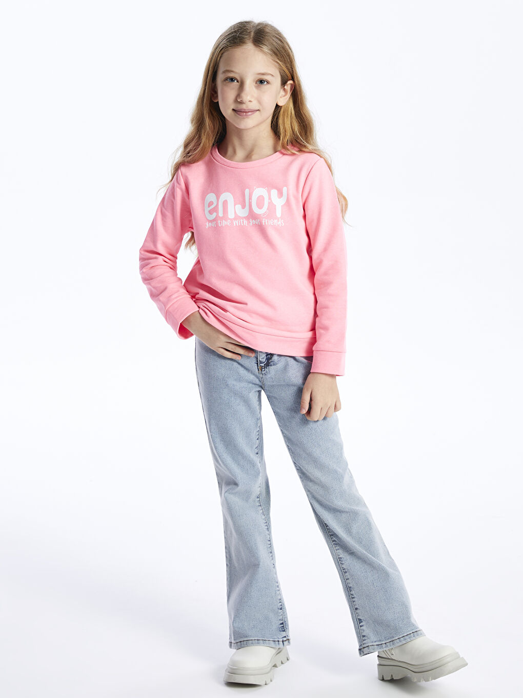 Pembe Bisiklet Yaka Baskılı Uzun Kollu Kız Çocuk Sweatshirt-2