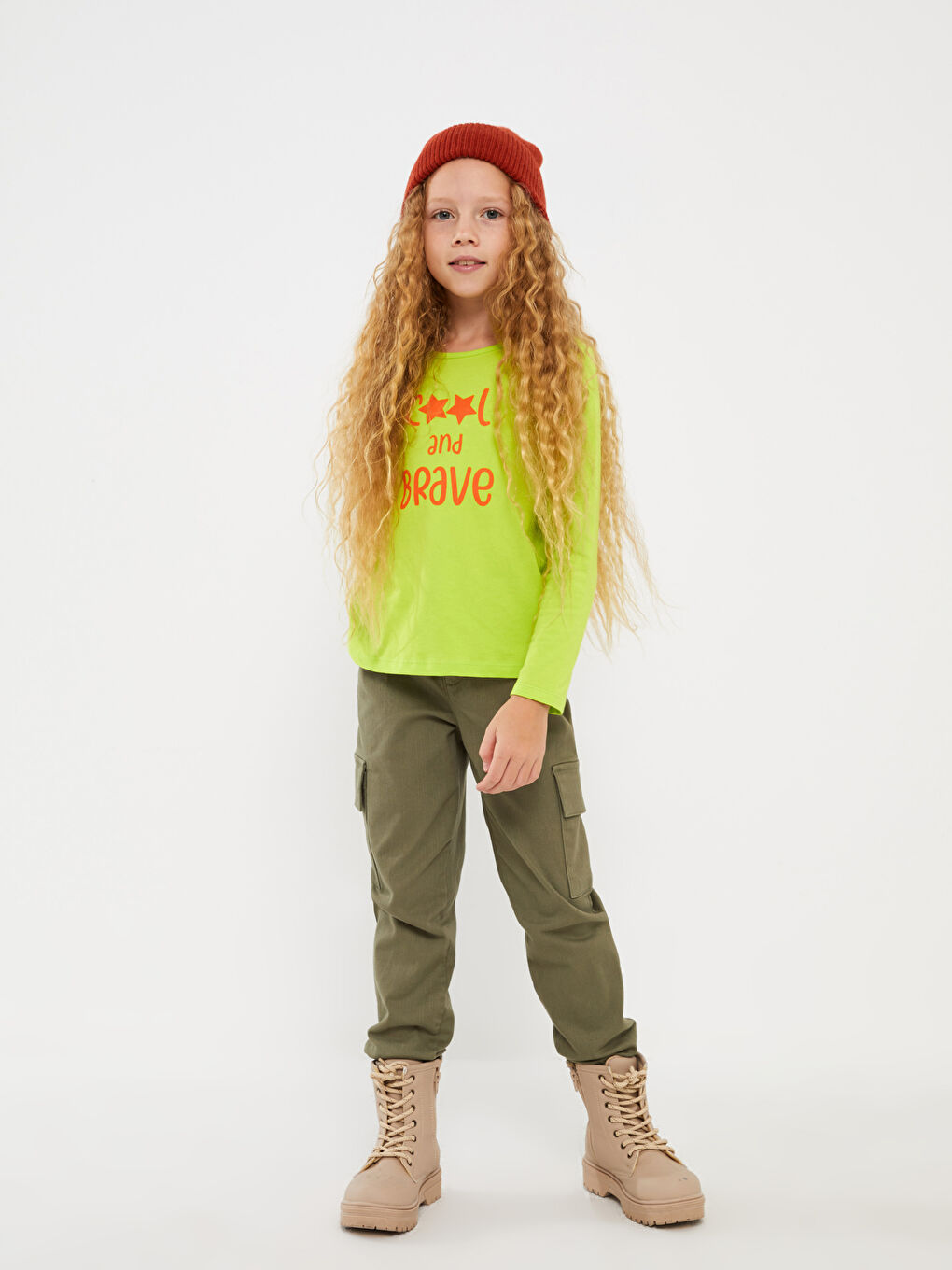 Yeşil Bisiklet Yaka Baskılı Uzun Kollu Kız Çocuk Tişört-1