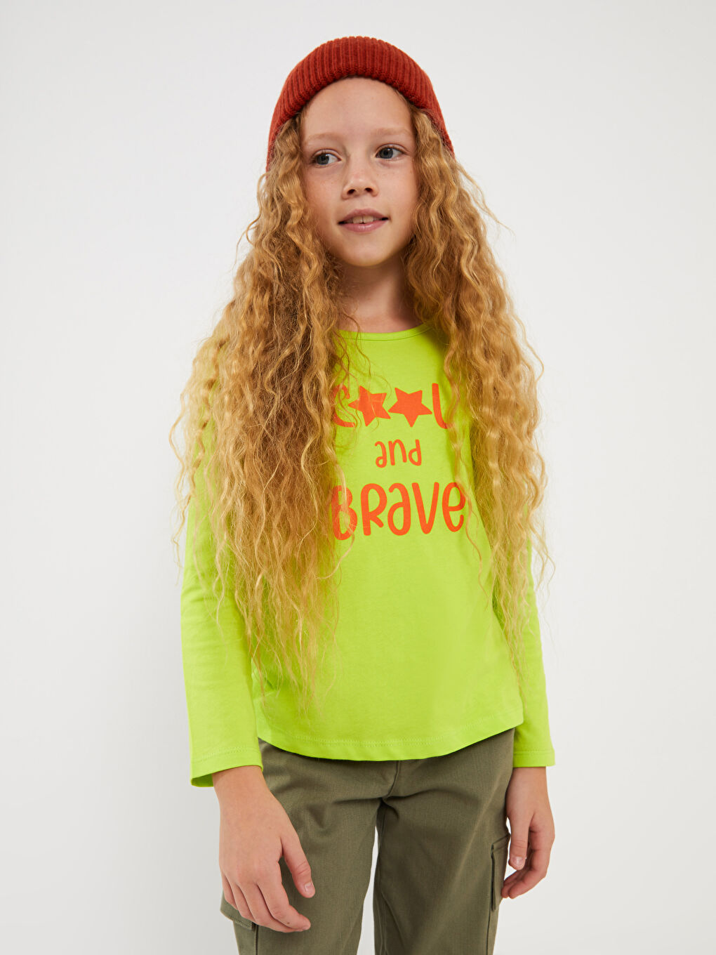 Yeşil Bisiklet Yaka Baskılı Uzun Kollu Kız Çocuk Tişört-2