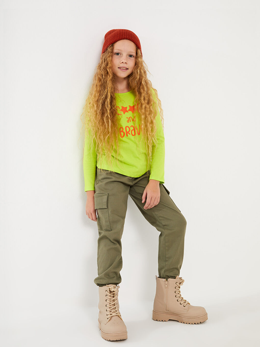 Yeşil Bisiklet Yaka Baskılı Uzun Kollu Kız Çocuk Tişört-3