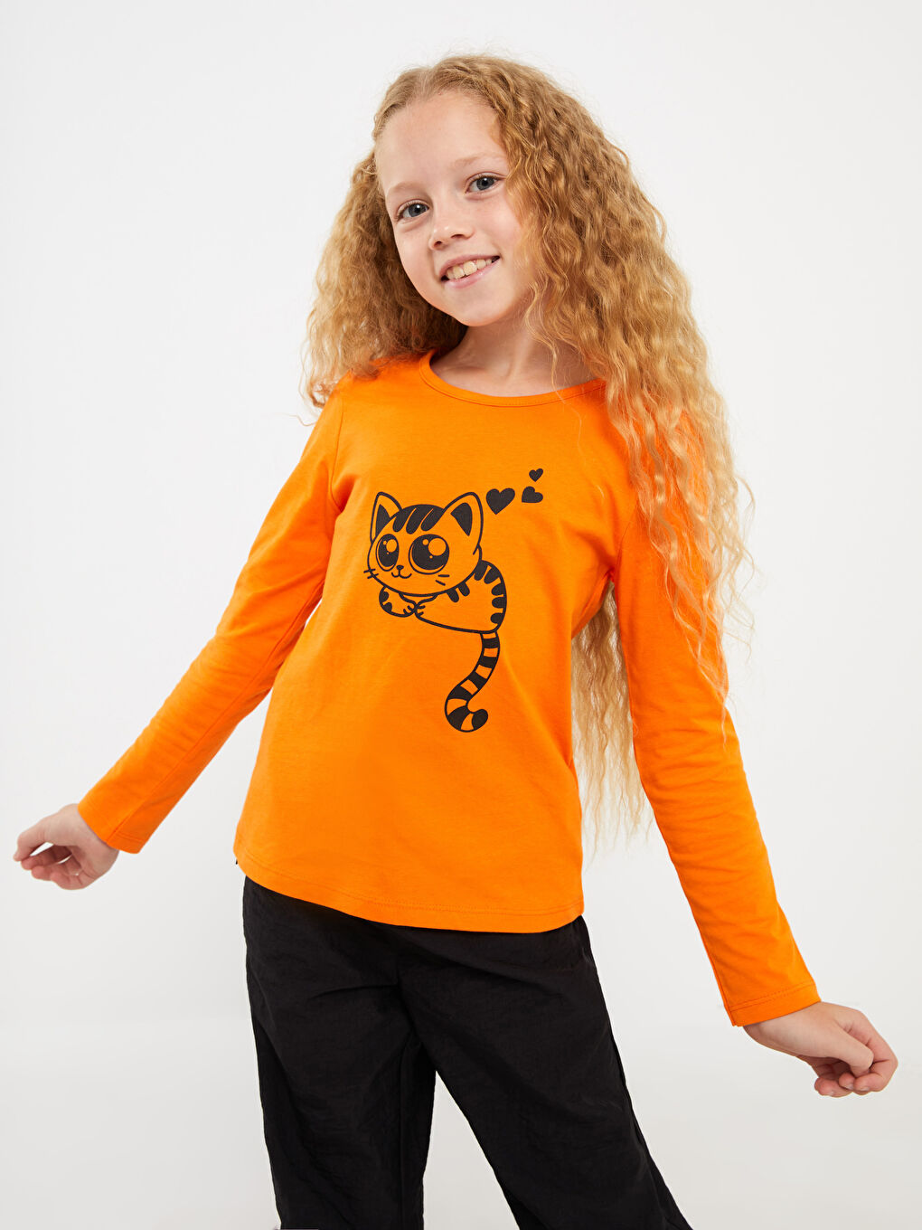 Crew Neck Printed Long Sleeve Girls' T-Shirt