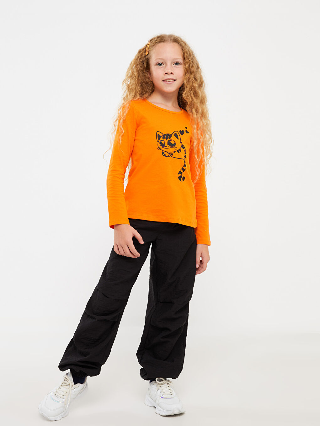 Crew Neck Printed Long Sleeve Girls' T-Shirt-1