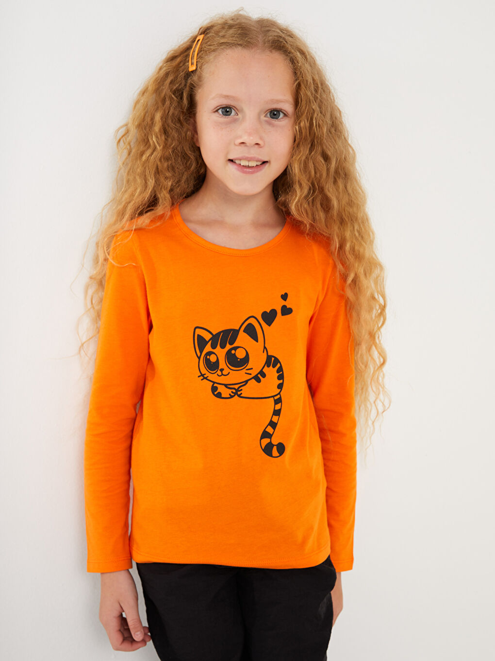 Crew Neck Printed Long Sleeve Girls' T-Shirt-2