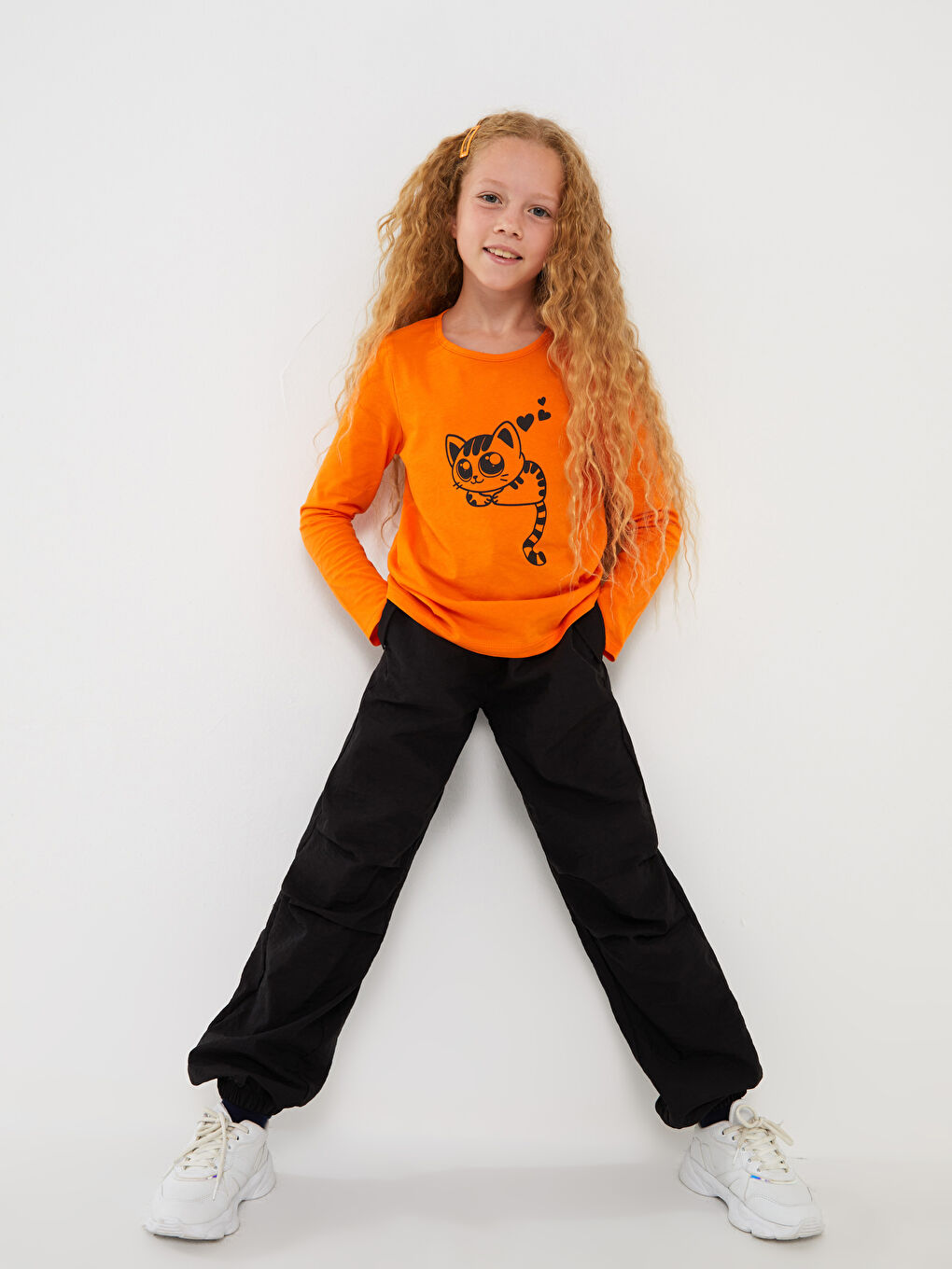 Crew Neck Printed Long Sleeve Girls' T-Shirt-3