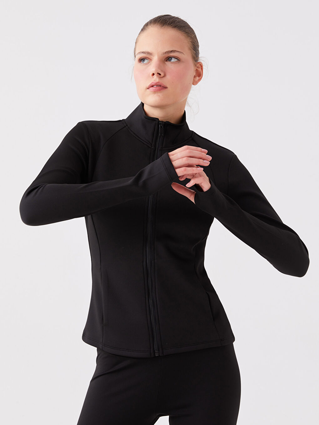 XSIDE ACTIVE Siyah Kadın Dik Yaka Düz Fermuarlı Sweatshirt - 1