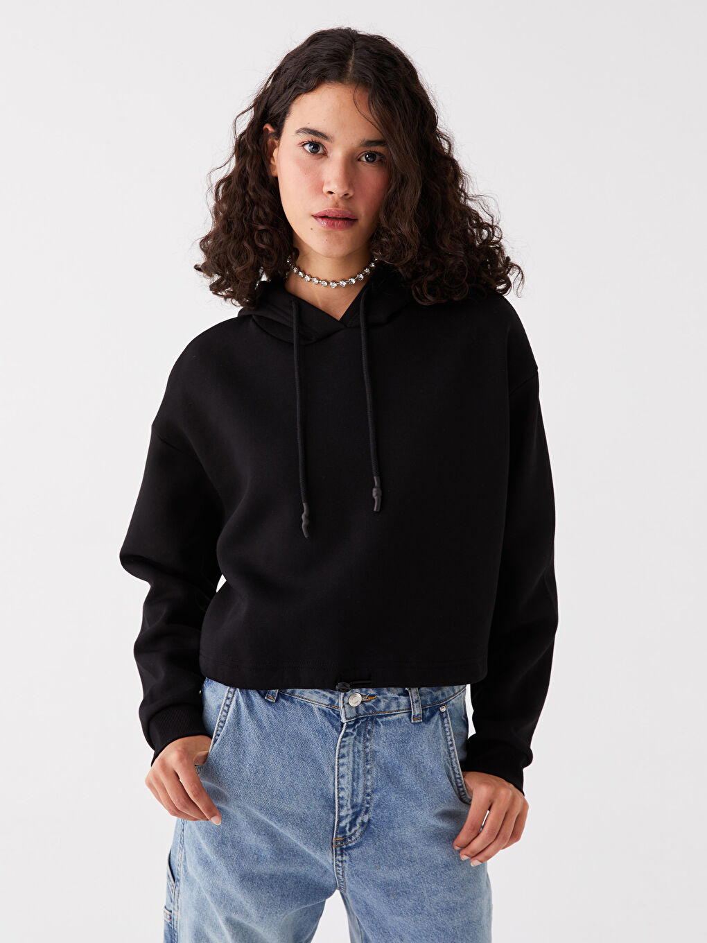 XSIDE ACTIVE Yeni Siyah Düz Oversize Kadın Hoodie - 1