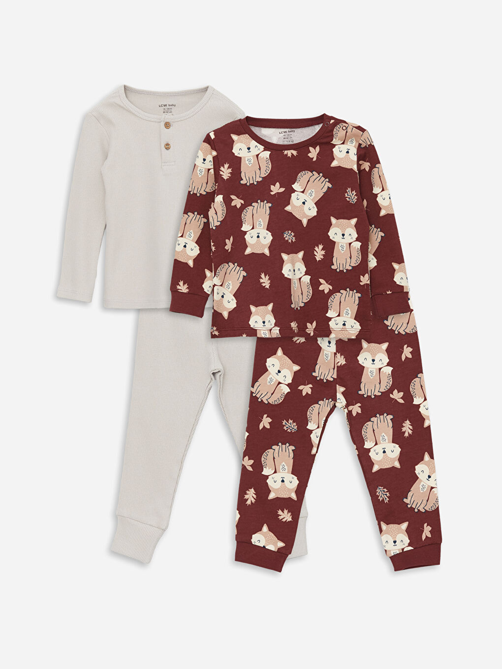 Bordo Bisiklet Yaka Uzun Kollu Erkek Bebek Pijama Takım 2'li
