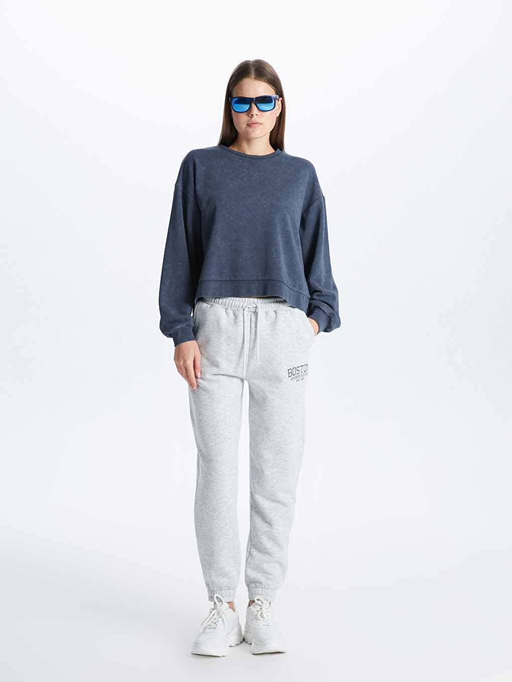 Antrasit Bisiklet Yaka Oversize Kadın Sweatshirt-2