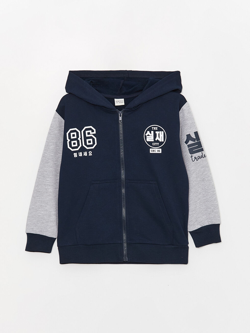 კაპიუშონიანი ნაბეჭდი გრძელმკლავიანი ბიჭებისთვის ელვიანი თბილი ზედა