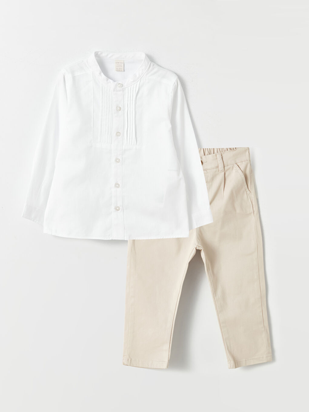 Beyaz Hakim Yaka Uzun Kollu Erkek Bebek Gömlek ve Pantolon